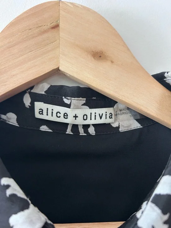 ALICE + OLIVIA 100% Silk Poodle-Print Button Front Shirt | Medium, can fit Small - Picture 3 of 10